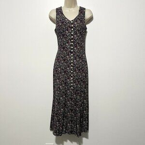 DBY Juniors VTG Pearl Button Front Maxi Dress Sz 3 Dark Cottagecore 90s Prairie